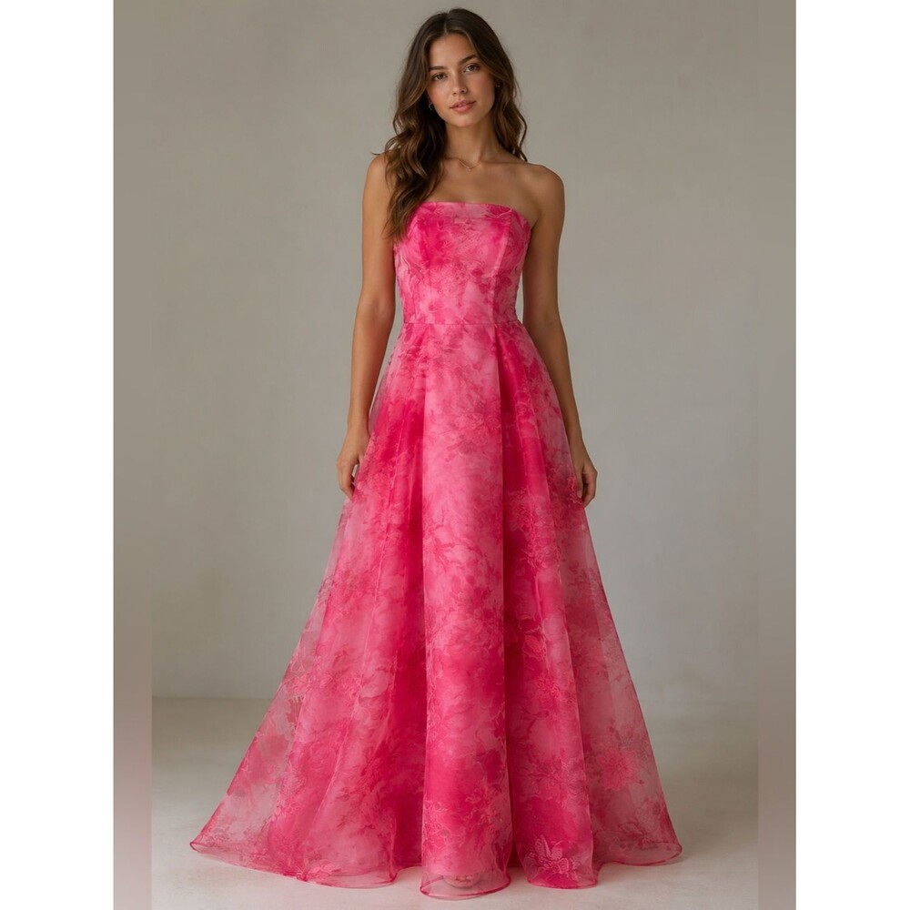 Vintage Y2K Niki Livas Pink Floral Organza Corset Back Prom Gown USA 3/4 Fairy